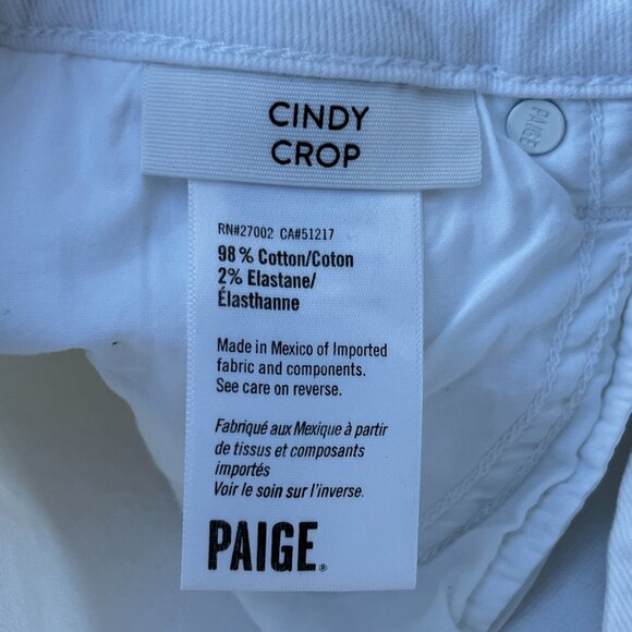 PAIGE CINDY CROP HIGH RISE DESTROYED HEM WOMEN’S JEANS sz 26 Crisp White - Picture 10 of 15